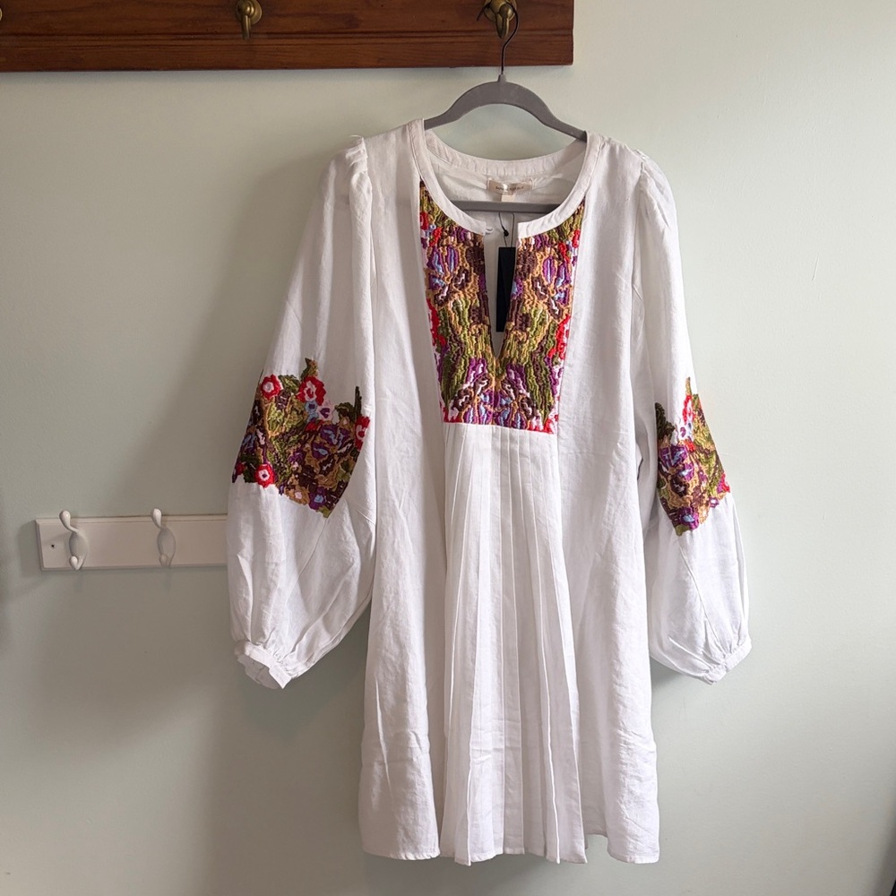 NWT White Embroidered Boho Dress